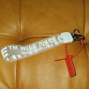 Off White Text Strap and Red Zip Tie Keychain